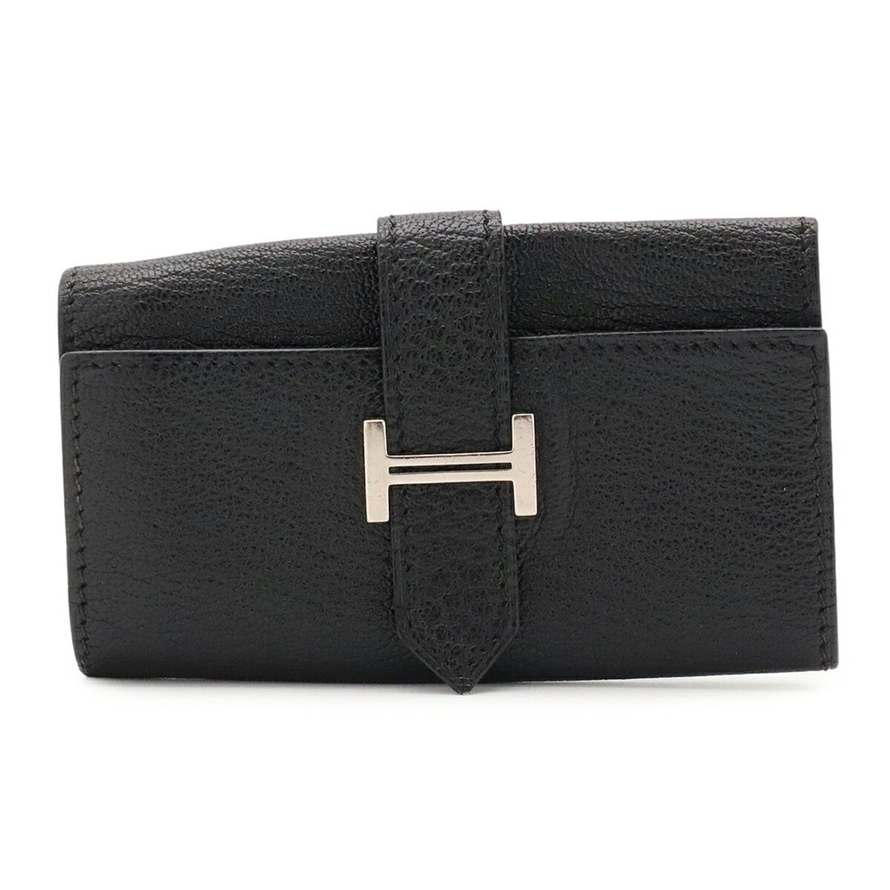HERMES Bearn Key Case, 4-ring, Chevre Leather, Black, Y Stamp